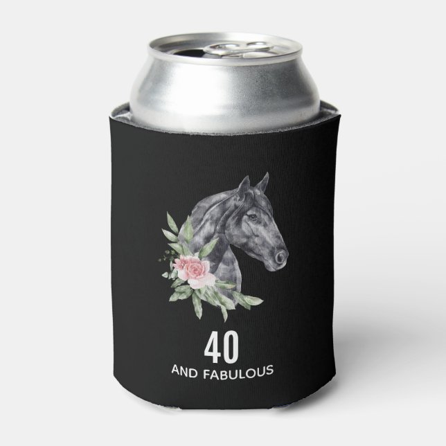 40 and Fabulous Black Horse Head Can Cooler (Can Front)