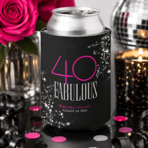 40 and Fabulous Black Pink Glam Sparkle Birthday Can Cooler