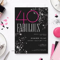 40 and Fabulous Black Pink Glam Sparkle Birthday
