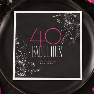 40 and Fabulous Black Pink Glam Sparkle Birthday Napkin