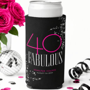40 and Fabulous Black Pink Glam Sparkle Birthday Seltzer Can Cooler