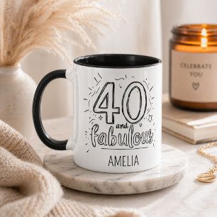 40 and Fabulous Doodle Happy Birthday Mug