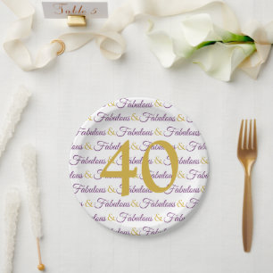 40 and Fabulous Elegant 40th Birthday Paper Plate