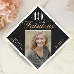 40 and Fabulous Elegant 40th Birthday Party Photo Napkin<br><div class="desc">40 and Fabulous Black Elegant 40th Birthday Party Photo Napkin. The inspirational 40 and fabulous is in modern white and golden script on a black background. Make your own 40th birthday party paper napkin for her. Personalise with your name and age number. Insert any of your photos into the template....</div>