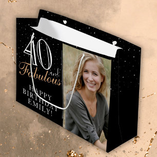 40 and Fabulous Elegant Black 40th Birthday Photo Large Gift Bag