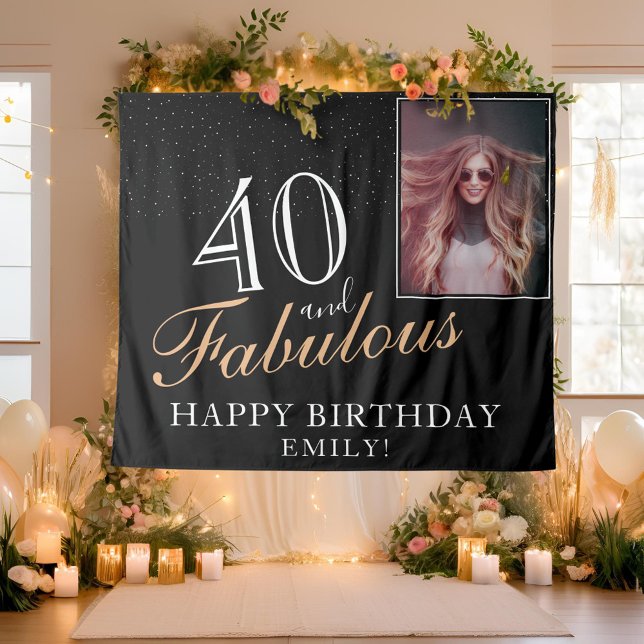 40 and Fabulous Elegant Black 40th Birthday Photo Tapestry (Creator Uploaded)