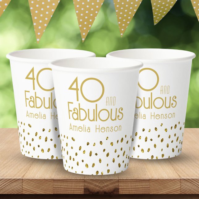 40 and Fabulous Elegant Gold Glitter 40th Birthday Paper Cups (Creator Uploaded)