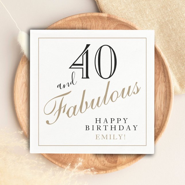 40 and Fabulous Elegant Script 40th Birthday Party Napkin (Creator Uploaded)