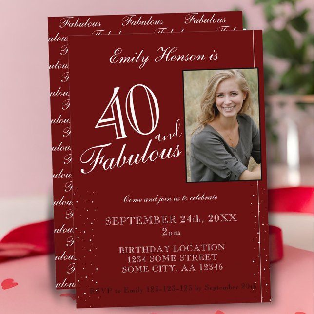40 and Fabulous Elegant Script Photo Birthday Invitation (Creator Uploaded)
