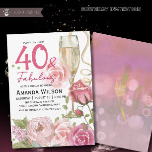 40 and Fabulous Floral Champagne Birthday Invitation