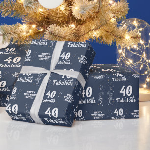 40 and Fabulous Foliage Blue 40th Birthday  Wrapping Paper