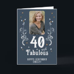 40 and Fabulous Foliage Photo 40th Birthday Card<br><div class="desc">40 and Fabulous Elegant Foliage Photo 40th Birthday Card. 40 and fabulous text in trendy white script with a name and white foliage. Personalize it with your photo,  your name and the age. Add your text inside the card or erase it.</div>