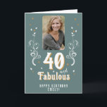 40 and Fabulous Foliage Photo 40th Birthday Card<br><div class="desc">40 and Fabulous Elegant Foliage Photo 40th Birthday Card. 40 and fabulous text in trendy white script with a name and white foliage. Personalize it with your photo,  your name and the age. Add your text inside the card or erase it.</div>