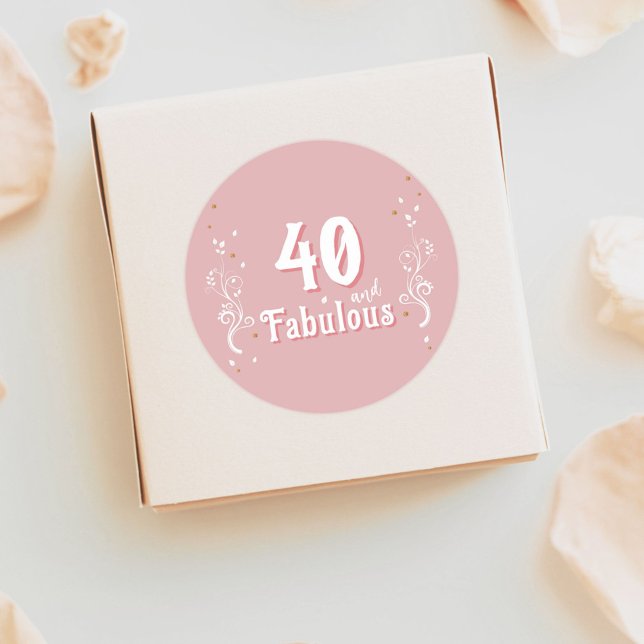 40 and Fabulous Foliage Pink 40th Birthday  Classic Round Sticker (Creator Uploaded)