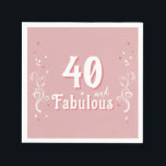 40 and Fabulous Foliage Pink 40th Birthday  Napkin<br><div class="desc">40 and Fabulous Foliage Pink 40th Birthday Party Napkins. 40 and fabulous text in trendy white script with a name and white foliage on a pink background. Personalise it with your age.</div>