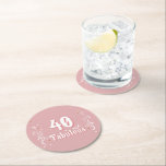 40 and Fabulous Foliage Pink 40th Birthday  Round Paper Coaster<br><div class="desc">40 and Fabulous Foliage Pink 40th Birthday Party Paper Coaster. 40 and fabulous text in trendy white script with a name and white foliage on a pink background. Personalise it with your age.</div>