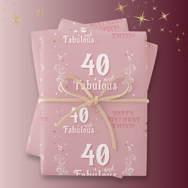 40 and Fabulous Foliage Pink 40th Birthday  Wrapping Paper Sheet (Creator Uploaded)