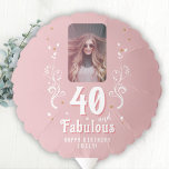 40 and Fabulous Foliage Pink Photo 40th Birthday  Balloon<br><div class="desc">40 and Fabulous Foliage Pink Photo 40th Birthday Party Balloon. 40 and fabulous text in trendy white script with a name and white foliage on a pink background. Personalise it with your photo,  your name and the age.</div>