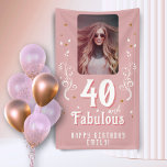 40 and Fabulous Foliage Pink Photo 40th Birthday  Banner<br><div class="desc">40 and Fabulous Foliage Pink Photo 40th Birthday Party Banner Backdrop. 40 and fabulous text in trendy white script with a name and white foliage on a pink background. Personalise it with your photo,  your name and the age.</div>