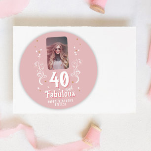 40 and Fabulous Foliage Pink Photo 40th Birthday  Classic Round Sticker