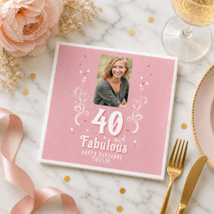40 and Fabulous Foliage Pink Photo 40th Birthday  Napkin