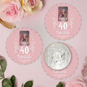 40 and Fabulous Foliage Pink Photo 40th Birthday Paper Coaster