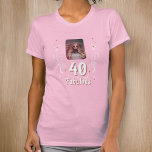 40 and Fabulous Foliage Pink Photo 40th Birthday  T-Shirt<br><div class="desc">40 and Fabulous Foliage Pink Photo 40th Birthday Party Guest of Honour T-Shirt. 40 and fabulous text in trendy white script with white foliage on a pink background. Personalise it with your photo and the age.</div>