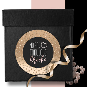 40 and Fabulous Girly Glam Chic Gold Black Blush  Classic Round Sticker