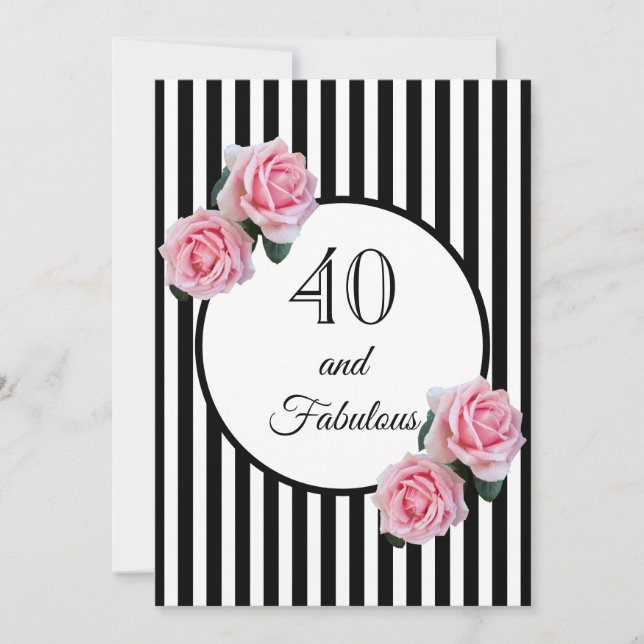 40 and fabulous glam birthday party black white invitation (Front)