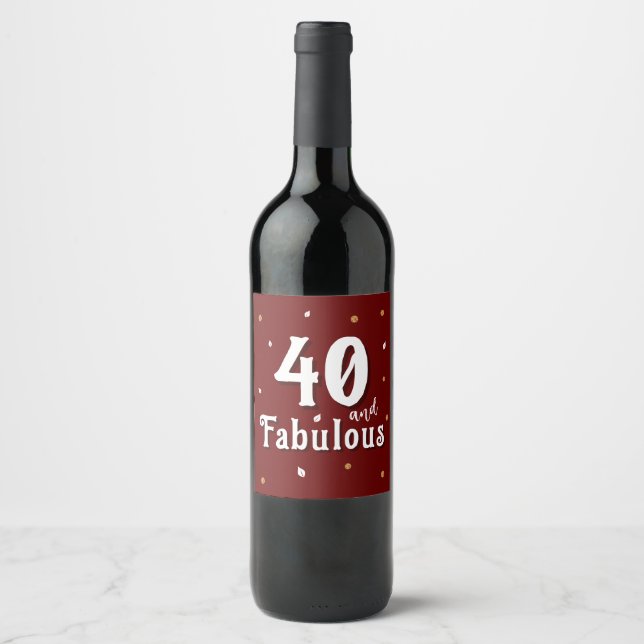 40 and Fabulous Glitter Red 40th Birthday Wine Label (Front)