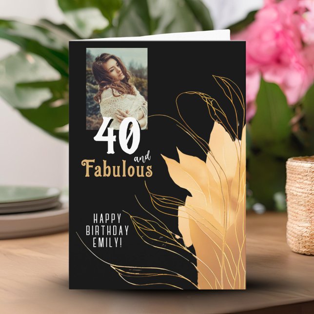 40 and Fabulous Gold Foliage 40th Birthday Photo Card (Creator Uploaded)