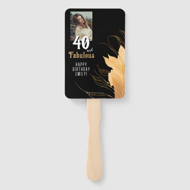 40 and Fabulous Gold Foliage 40th Birthday Photo Hand Fan (Back)