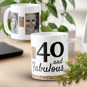40 and Fabulous Gold Glitter 2 Photo 40th Birthday Coffee Mug