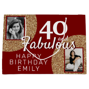 40 and Fabulous Gold Glitter 2 Photo 40th Birthday Large Gift Bag