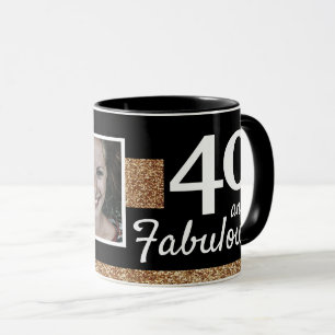 40 and Fabulous Gold Glitter 2 Photo 40th Birthday Mug