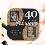 40 and Fabulous Gold Glitter 2 Photo 40th Birthday Paper Plate<br><div class="desc">40 and Fabulous Gold Glitter 2 Photo 40th Birthday Party paper plates. Add your photos - you can use an old and new photo. Add your name and age.</div>
