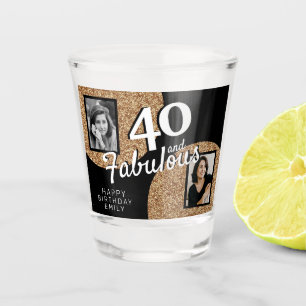 40 and Fabulous Gold Glitter 2 Photo 40th Birthday Shot Glass
