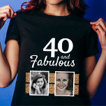 40 and Fabulous Gold Glitter 2 Photo 40th Birthday T-Shirt<br><div class="desc">40 and Fabulous Gold Glitter 2 Photos 40th Birthday Black T-shirt. The text is in white colour. Add your photos - you can use an old and new photo.</div>