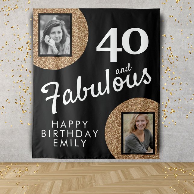 40 and Fabulous Gold Glitter 2 Photo 40th Birthday Tapestry (Creator Uploaded)