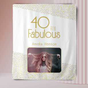 40 and Fabulous Gold Glitter 40th Birthday Photo Tapestry