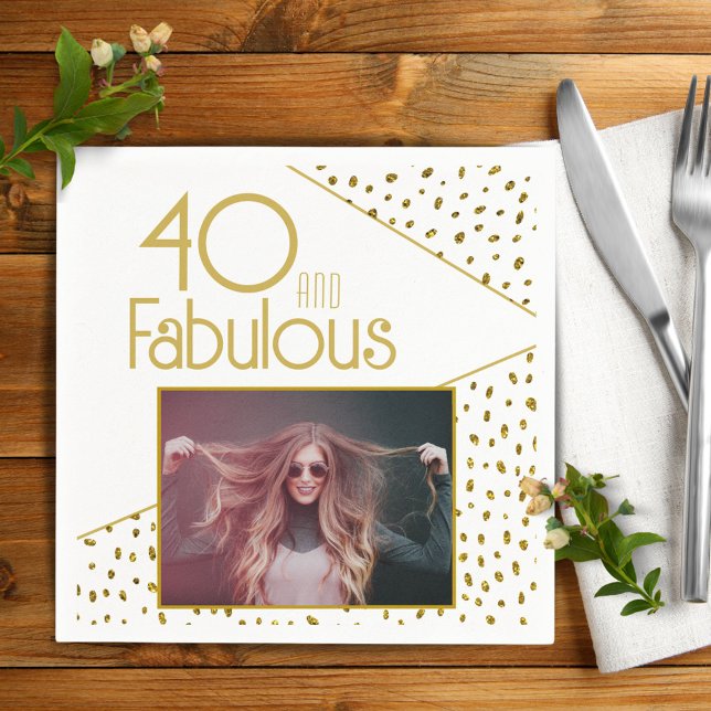 40 and Fabulous Gold Glitter Photo 40th Birthday  Napkin (Creator Uploaded)
