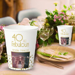 40 and Fabulous Gold Glitter Photo 40th Birthday   Paper Cups<br><div class="desc">40 and Fabulous Gold Glitter Photo 40th Birthday Party Paper Cups. Modern design with trendy typography and faux gold glitter spots. The design has a custom photo and name. Make personalised 40th birthday party paper cups for her.</div>