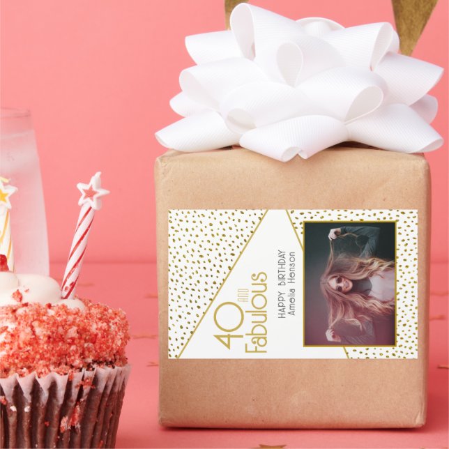 40 and Fabulous Gold Glitter Photo 40th Birthday  Rectangular Sticker (Party)