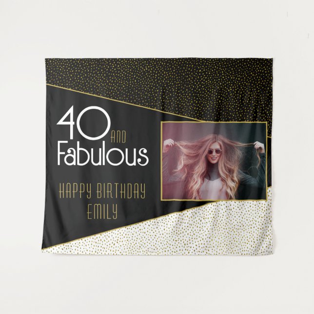 40 and Fabulous Gold Glitter Photo 40th Birthday  Tapestry (Front (Horizontal))