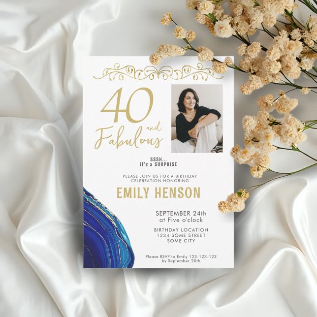 40 and Fabulous Gold Ornament 40th Birthday Photo  Invitation (Creator Uploaded)