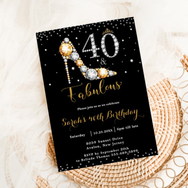 40 and Fabulous High Heel Diamonds 40th Birthday Invitation (Creator Uploaded)