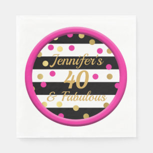 40 and Fabulous Hot Pink Birthday Napkins 6.5"