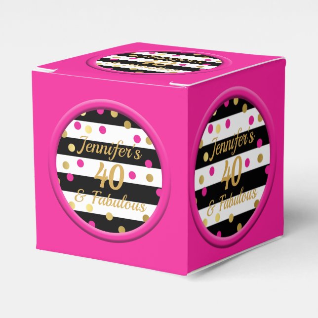 40 and Fabulous Hot Pink Black Favour Boxes (Front Side)