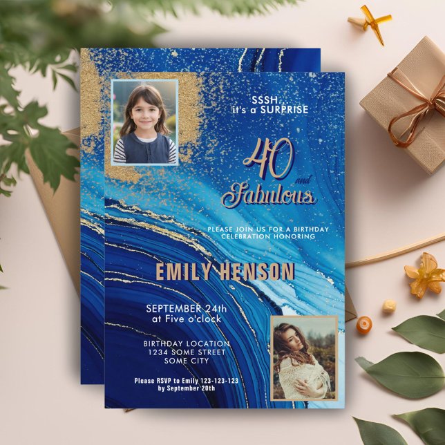 40 and Fabulous Marble Glitter 2 Photo Birthday Invitation (Creator Uploaded)