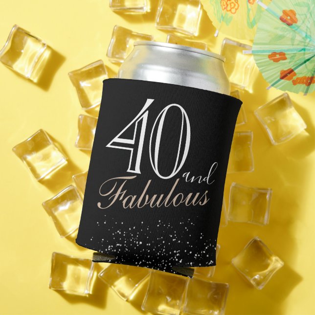 40 and Fabulous Modern and Elegant Black Birthday Can Cooler (In Situ Summer)